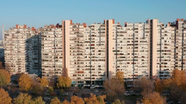 Aerial view of the biggest soviet building of Croatia, Mamutica.