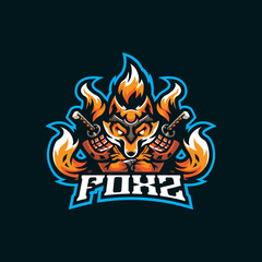 Fox mascot logo design vector with modern illustration concept style for badge, emblem and t shirt printing. Fox samurai illustration for sport and esport team.