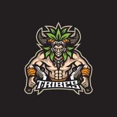 Tribe mascot logo design vector with modern illustration concept style for badge, emblem and t shirt printing. Angry tribe illustration for sport and esport team.
