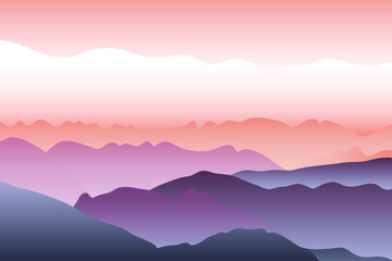 Fototapeta na wymiar vector illustration of a panoramic mountain landscape in calming coral shades