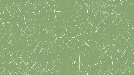 Small dry leaves and twigs of plants on green background. Carelessly scattered dry debris of plant residues. Texture of old poster back. Vector - obrazy, fototapety, plakaty