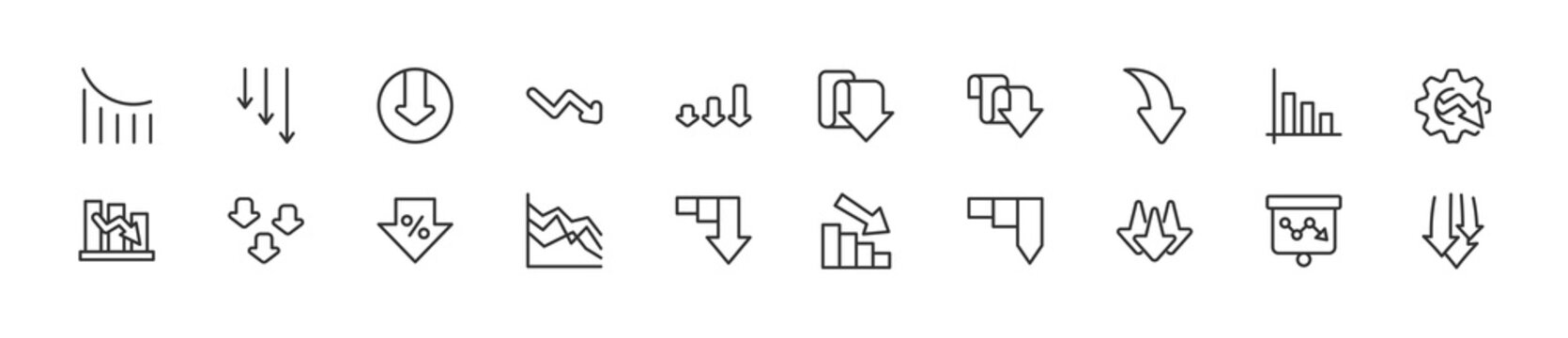 Set of simple decrease line icons.