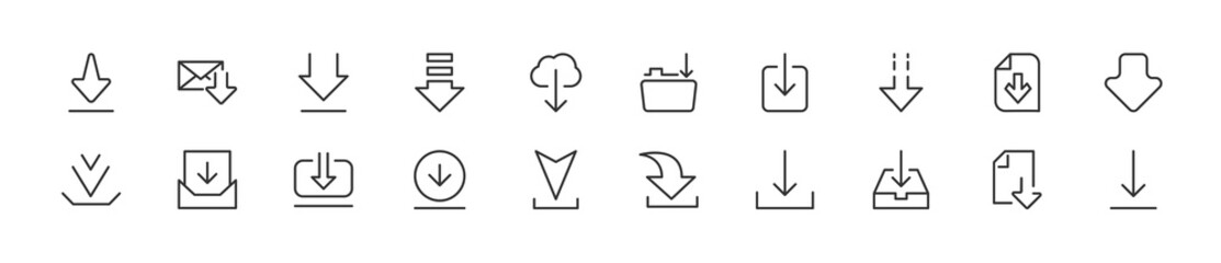 Set of simple download line icons. - obrazy, fototapety, plakaty
