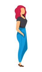 Trendy woman standing semi flat color vector character. Standing figure. Full body person on white. Happy girl isolated modern cartoon style illustration for graphic design and animation