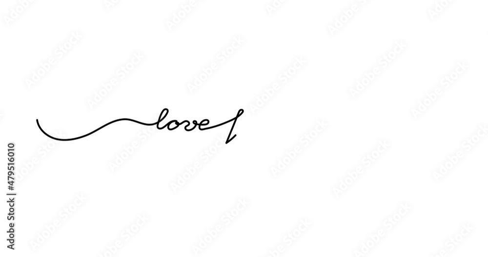 Wall mural animated illustration. continuous one line script cursive text love forever. hand-drawn minimalist s