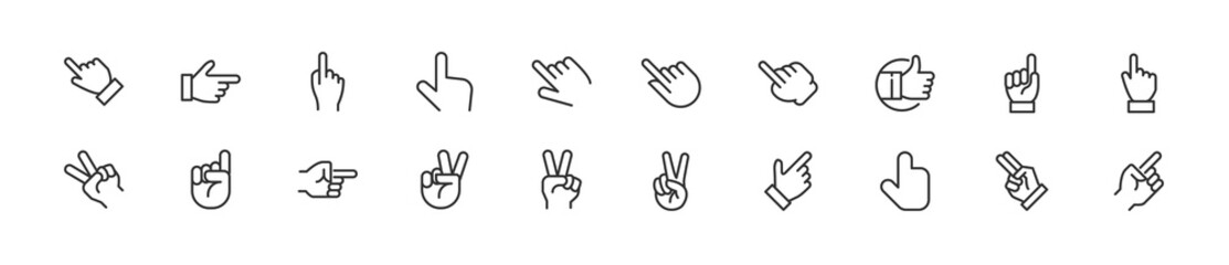 Set of simple finger line icons.