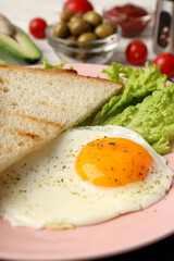 Concept of tasty breakfast, close up and selective focus
