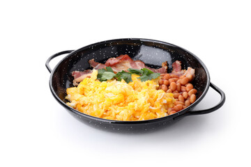 Plate with tasty breakfast isolated on white background
