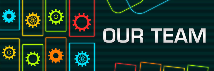 Our Team Dark Colorful Neon Gears Horizontal 