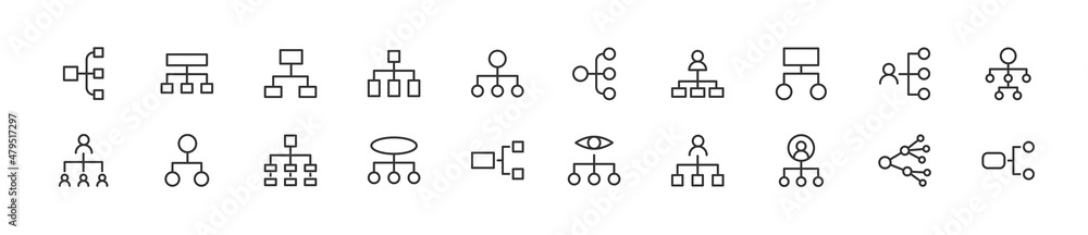 Poster set of simple hierarchy line icons.