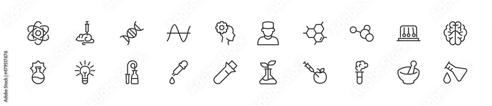 Poster set of simple laboratory line icons.