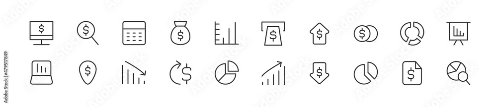 Poster set of simple macroeconomics line icons.