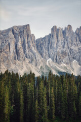 Lake Carezza in the Dolomites, Italy during Sunset