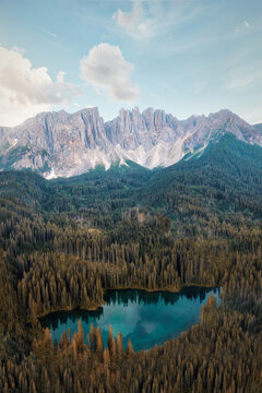 Lake Carezza in the Dolomites, Italy during Sunset