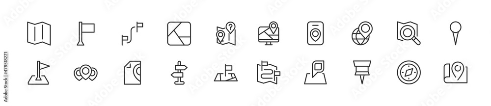Poster set of simple navigation line icons.