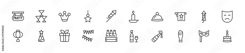 Wall mural Set of simple night party line icons.