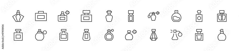 Wall mural set of simple perfume line icons.