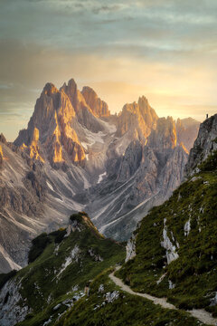 Cadini Group in Dolomites, Italy, Drei Zinnen national park during Sunset