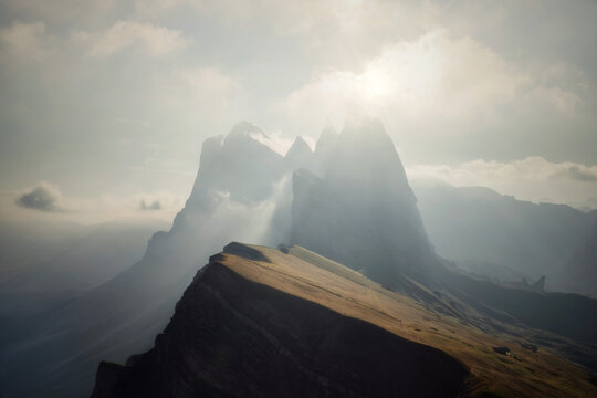 Seceda in the Dolomites, Italy during sunrise
