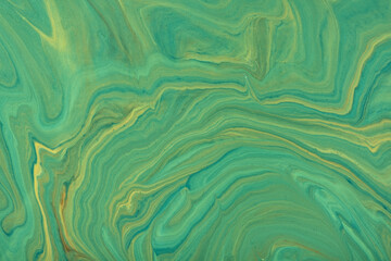 Abstract fluid art background green and yellow colors. Liquid marble. Acrylic painting with olive...