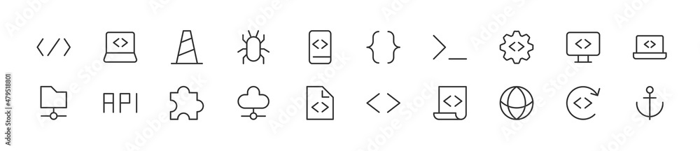 Poster set of simple programming line icons.
