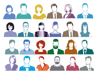 Fototapeta na wymiar Gruppe von Personen Portrait, Gesichter isoliert auf weißem Hintergrund. illustration