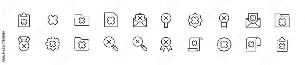 Poster set of simple reject line icons.