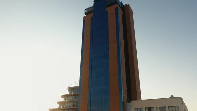 Drone Shot of highrise St Julian's Portomaso in the sunset