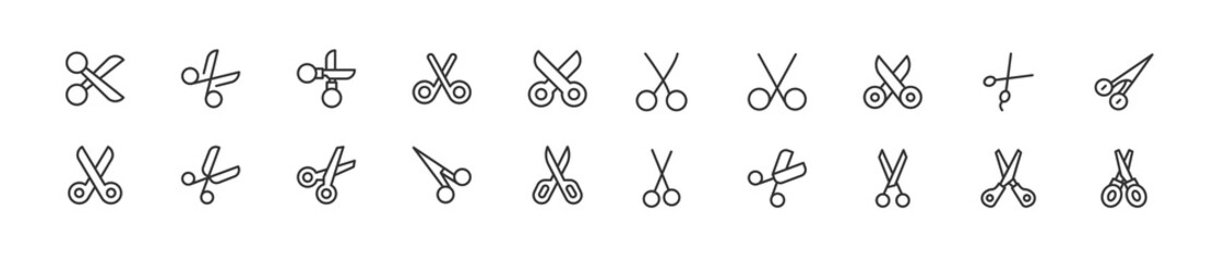 Set of simple scissors line icons. - obrazy, fototapety, plakaty