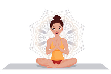 illustration for woman yoga, meditation, relax, recreation, healthy lifestyle. Vector illustration cartoon style