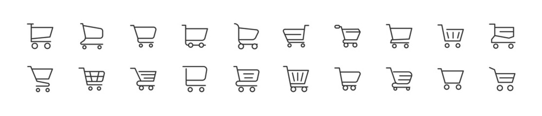 Set of simple shopping cart line icons.