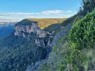 Fototapeta na wymiar Blue mountains, Wentworth Falls on the sunny day, Australia