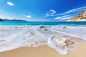 Summer beach in Greece. Myrtos beach in Kefalonia.