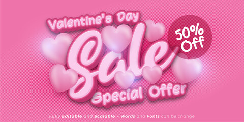 Realistic banner Valentine's day sale with discount promotion