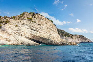 Keri caves and cliff in Zakynthos, Greece. Ionian sea.