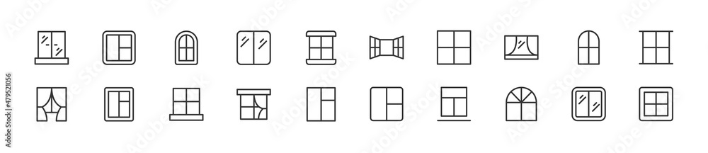 Poster set of simple window line icons.