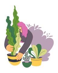 Female character planting and gardening vector