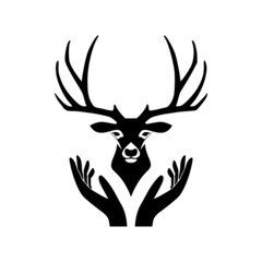 Deer head logo with hand concept isolated on white background