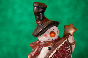 snowman. Gift. Bokeh background. Gift. 