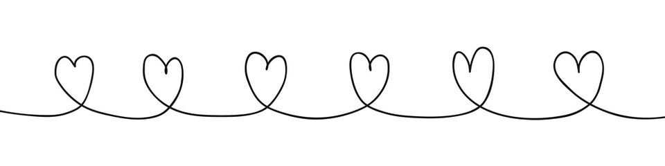 Set of hand-drawn hearts on a white background. Valentine's Day. One continuous line. Love concept. Vector illustration