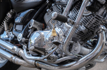 Fototapeta na wymiar Classic motorbike in customs garage.