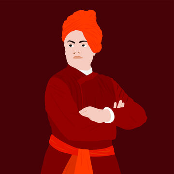 Vector of Swami Vivekananda, Indian Spiritual Hindu Monk and Disciple of Ramakrishna Paramhansa. Editable Illustration. Symbol of Indian Youth Day.