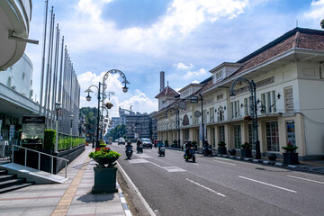 Beautiful heritage city landscape at sia afrika great street under the clear and bright blue sky at Bandung, Indonesia