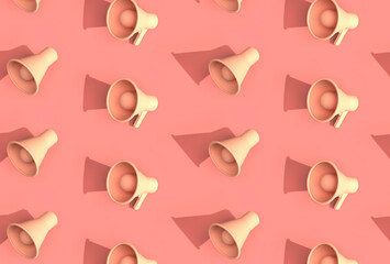 Megaphone Pattern on Coral Pink Background. 