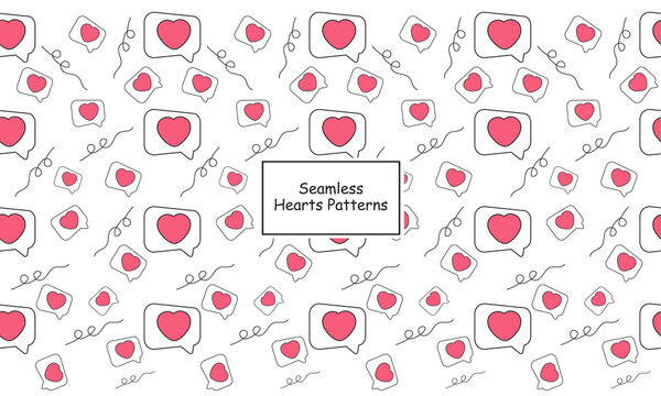 Seamless hearts pattern, message in pink on a white background