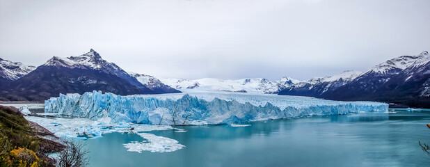 Main view of Perito Moreno glacier in Patagonia. Floe located in Los Glaciares National Park, in...