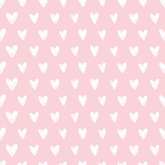 Vector seamless pattern with hand drawn hearts on pink background. Seamless pattern with hearts