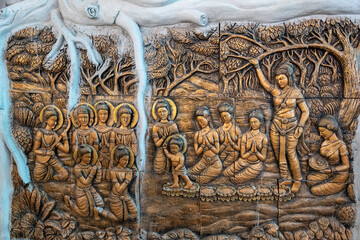 Lopburi, Thailand, December 30, 2021 Wat Khao Wongkot, The Temple is surrounded by mountains from 3...