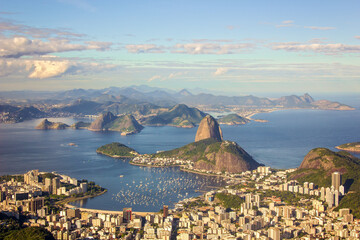 Rio de Janeiro, Brazil. Suggar Loaf and Botafogo beach viewed from Corcovado mountain