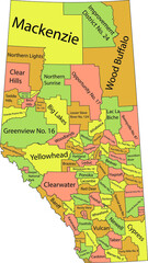 Pastel tagged administrative map of ALBERTA, CANADA